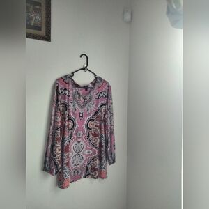 JM Collection Blouse Women 2X Pink Paisley Academia Office Bohemian Versatile